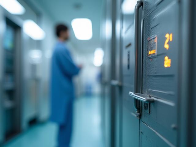 Medical professional checking temperature-controlled pharmaceutical package