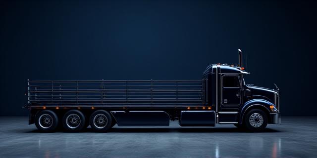 Yakel Trucking flatbed truck hauling heavy equipment