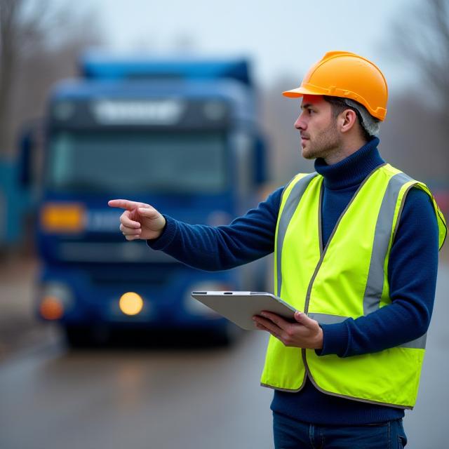Logistics coordinator overseeing a material drop-off at a major infrastructure project