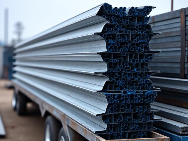 Structural steel beams ready for transport