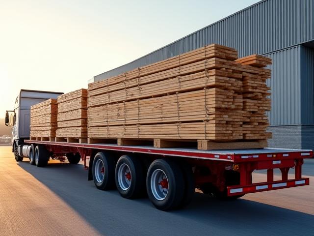 Lumber and building supplies loaded for delivery