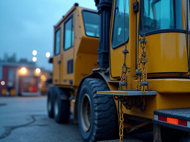 Heavy industrial machinery on a step-deck trailer