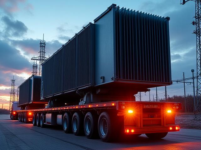 Massive industrial transformer on a multi-axle trailer